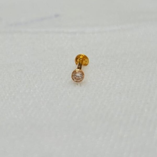 22KT Gold Nose Pin with Zircon Stone / Unisex Men’s Stud – 0.100 Gram | BIS Hallmark
