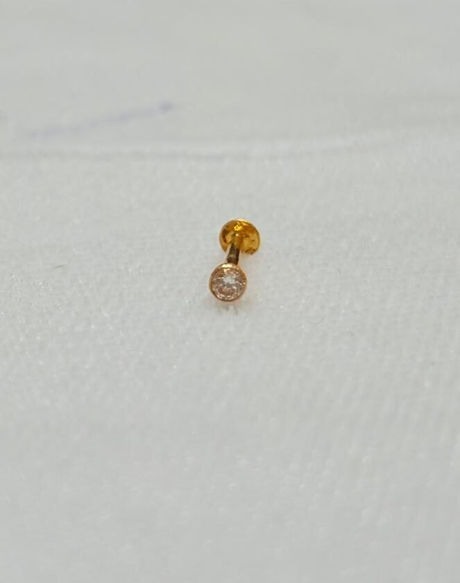 22KT Gold Nose Pin with Zircon Stone / Unisex Men’s Stud – 0.100 Gram | BIS Hallmark