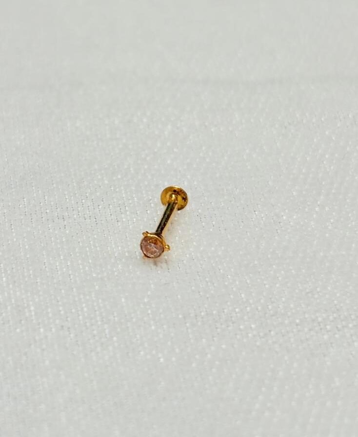 22KT Gold Nose Pin with Zircon Stone / Unisex Men’s Stud – 0.106 Gram | BIS Hallmark