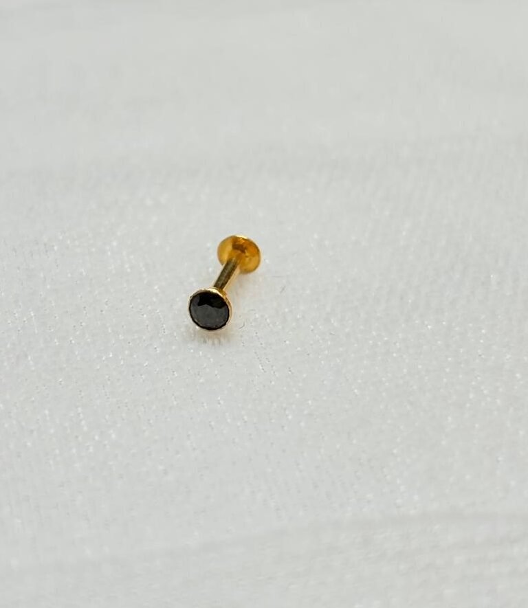 22KT Gold Nose Pin with Zircon Stone / Unisex Men’s Stud – 0.138 Gram | BIS Hallmark