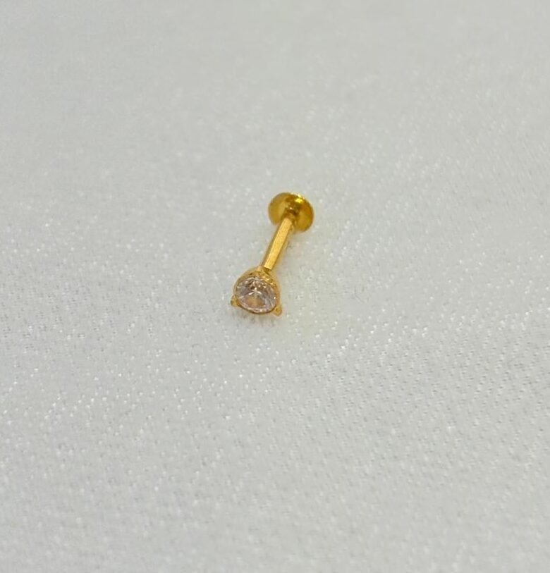 22KT Gold Nose Pin with Zircon Stone / Unisex Men’s Stud – 0.145 Gram | BIS Hallmark