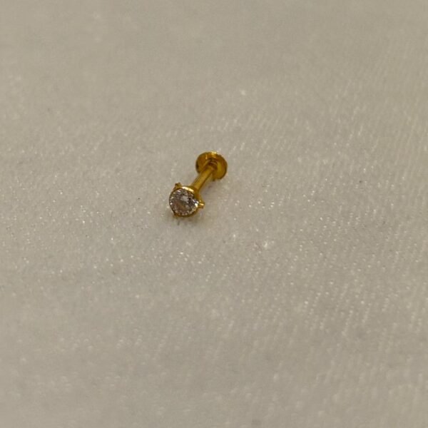 22KT Gold Nose Pin with Zircon Stone / Unisex Men’s Stud – 0.146 Gram | BIS Hallmark