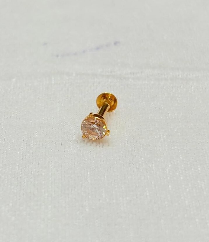 22KT Gold Nose Pin with Zircon – 0.280g | BIS Hallmark | Unisex Stud