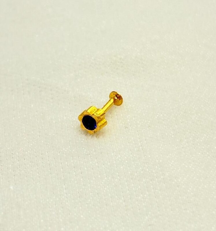 22KT Gold Nose Pin with Zircon Stone / Unisex Men’s Earring – 0.280 Gram | BIS Hallmark