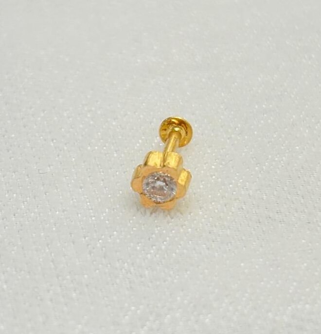 22KT Gold Nose Pin with Zircon Stone / Unisex Men’s Earring – 0.296 Gram | BIS Hallmark